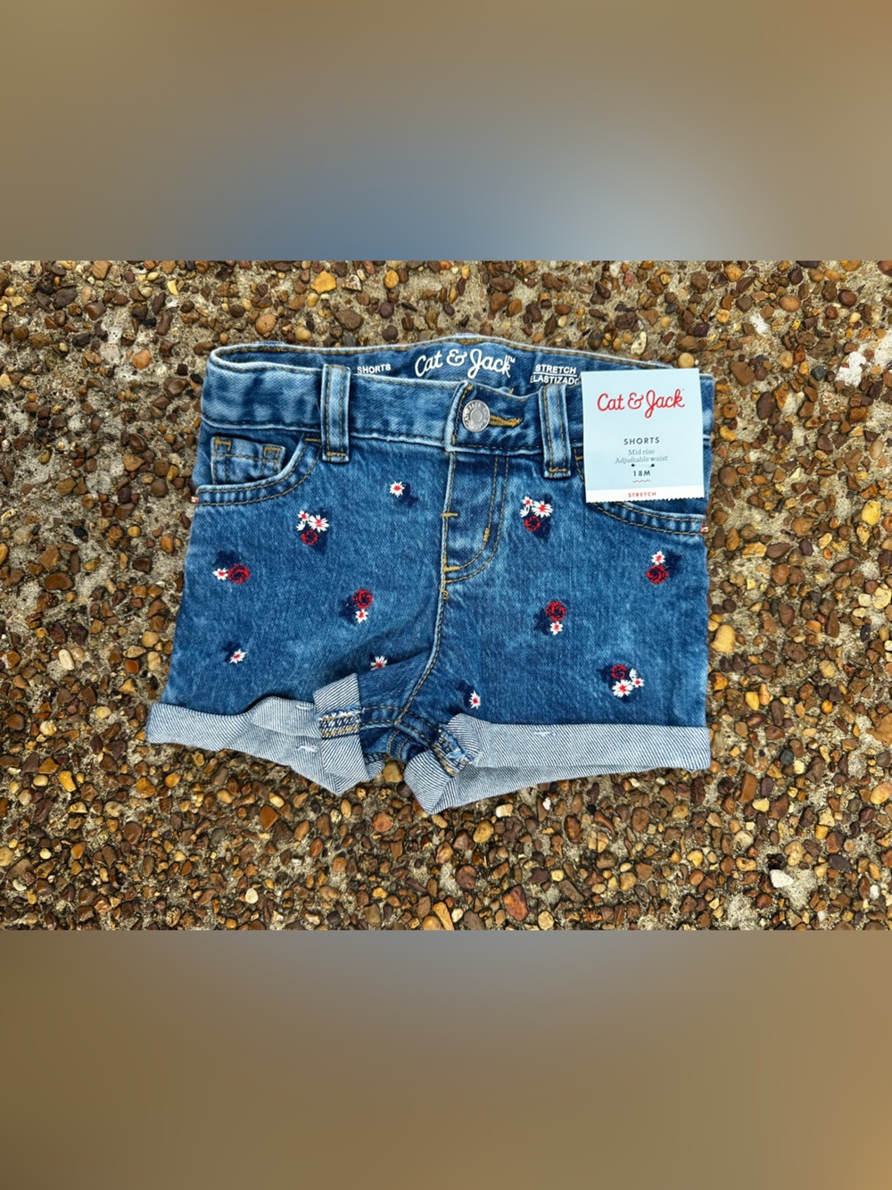 Cat & Jack Light Blue Stretch Denim Shorts with Small Red & White Accents